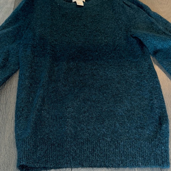 XS Shimmer Fuzzy Teal Sweater - Picture 3 of 8